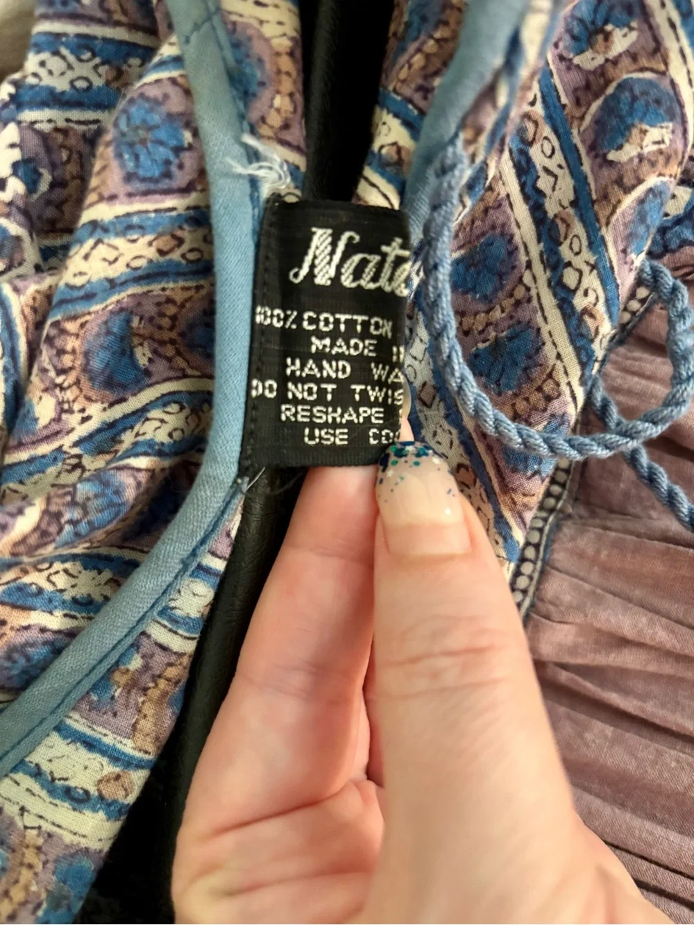 Nataraj, Vintage Lavender and Cream Hippie Dress, size 14